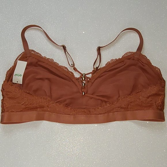 NWT, Aere Hibiscus Lace Strappy Triangle Bralette, XL - Picture 3 of 6